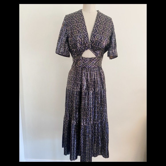 ba&sh Blue Silver Cut Out Tiered Midi Dress - Picture 1 of 10